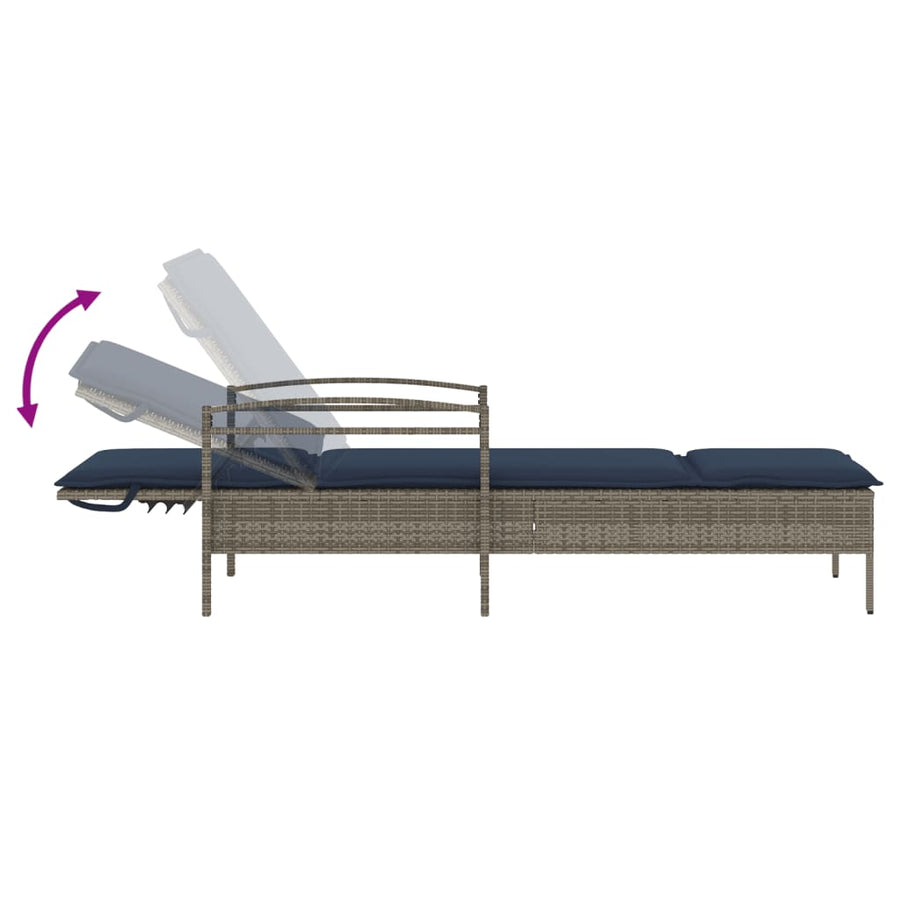 Ligbed met kussen grijs 63x200x81 cm poly rattan (alleen VS)
