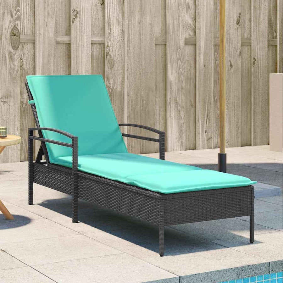 | Ligstoel | met kussen Zwart 63 x 200 x 81 cm poly rattan