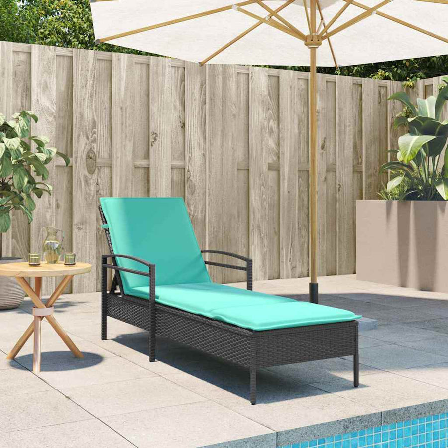 | Ligstoel | met kussen Zwart 63 x 200 x 81 cm poly rattan