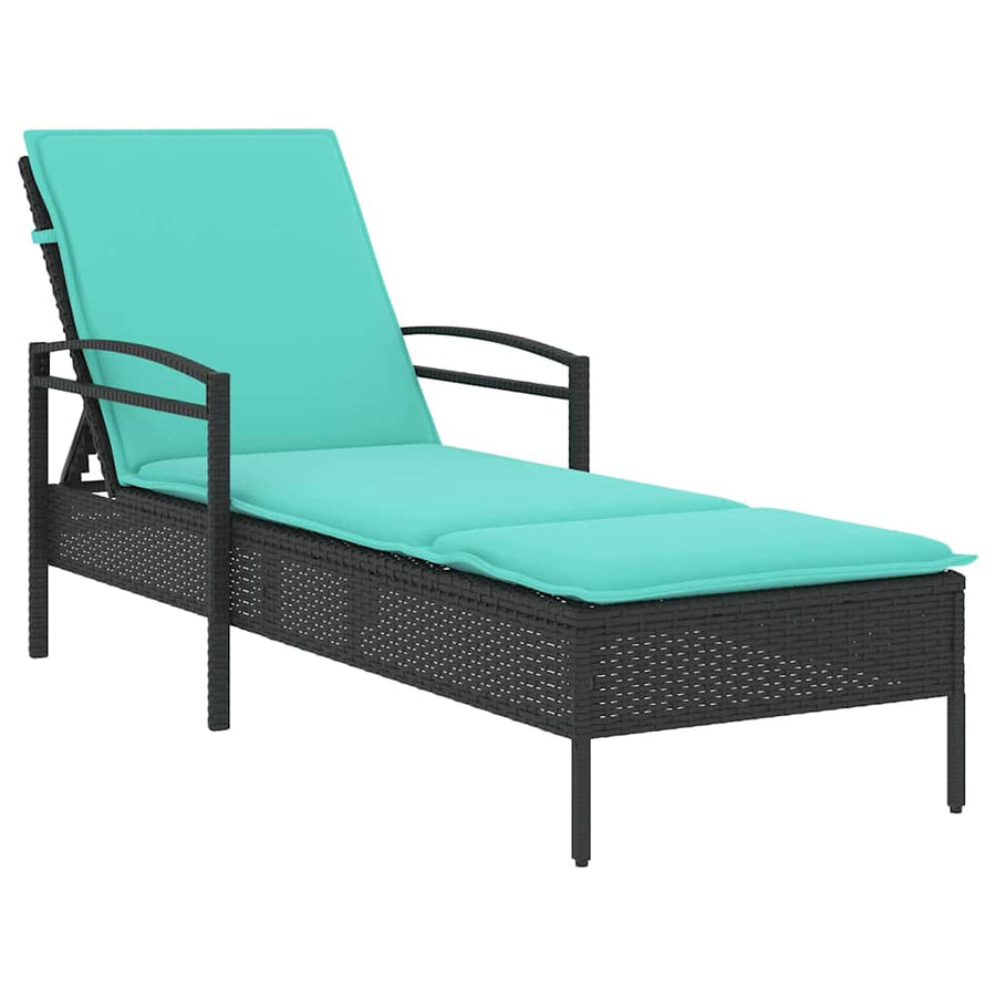 | Ligstoel | met kussen Zwart 63 x 200 x 81 cm poly rattan