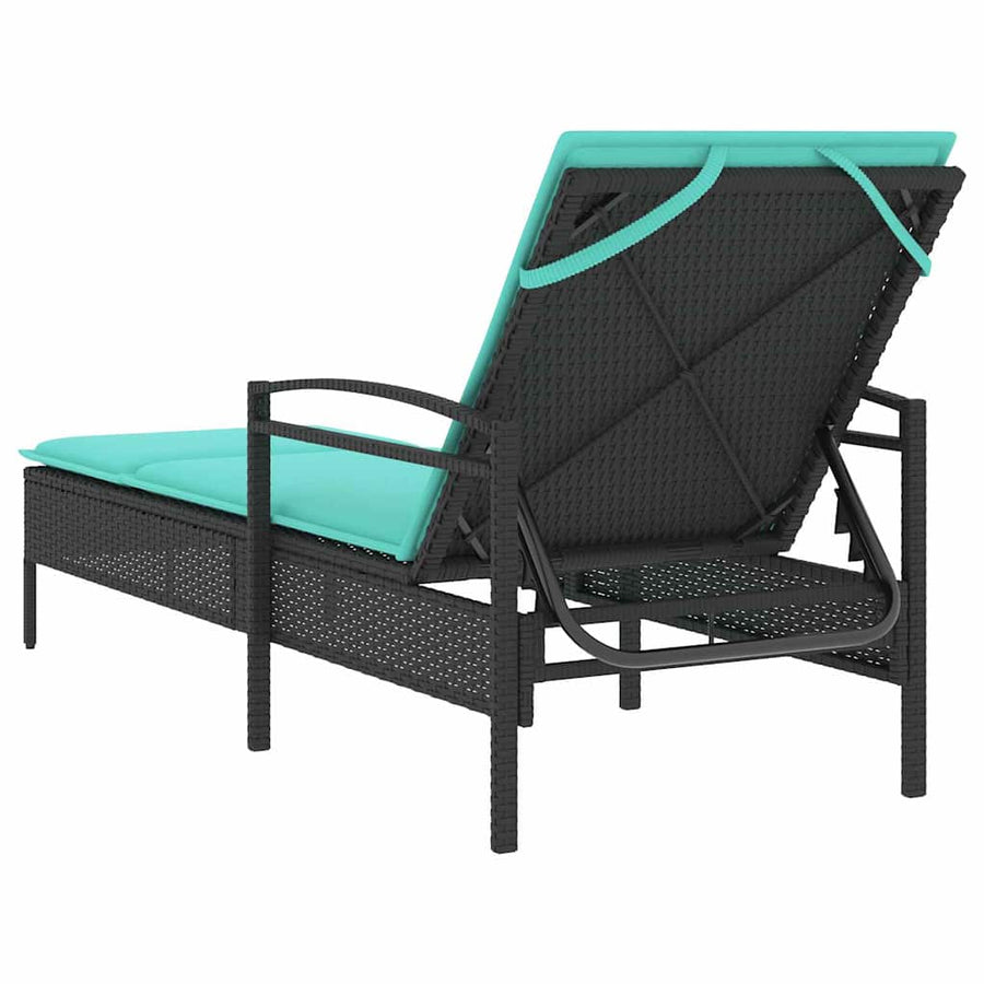 | Ligstoel | met kussen Zwart 63 x 200 x 81 cm poly rattan