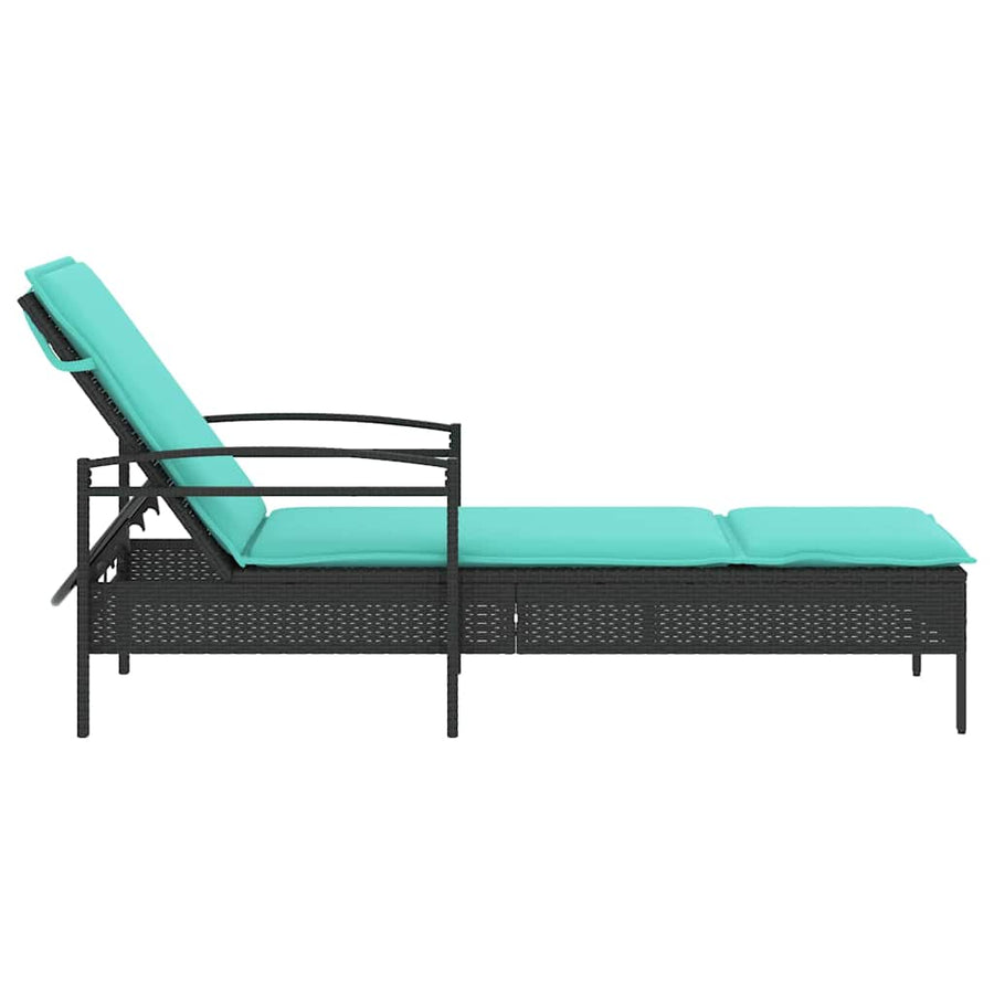 | Ligstoel | met kussen Zwart 63 x 200 x 81 cm poly rattan