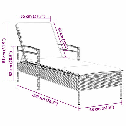 | Ligstoel | met kussen Zwart 63 x 200 x 81 cm poly rattan