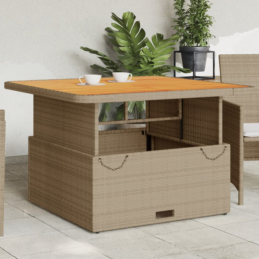 Tuintafel 110X110X71 Cm Poly Rattan En Acaciahout Beige