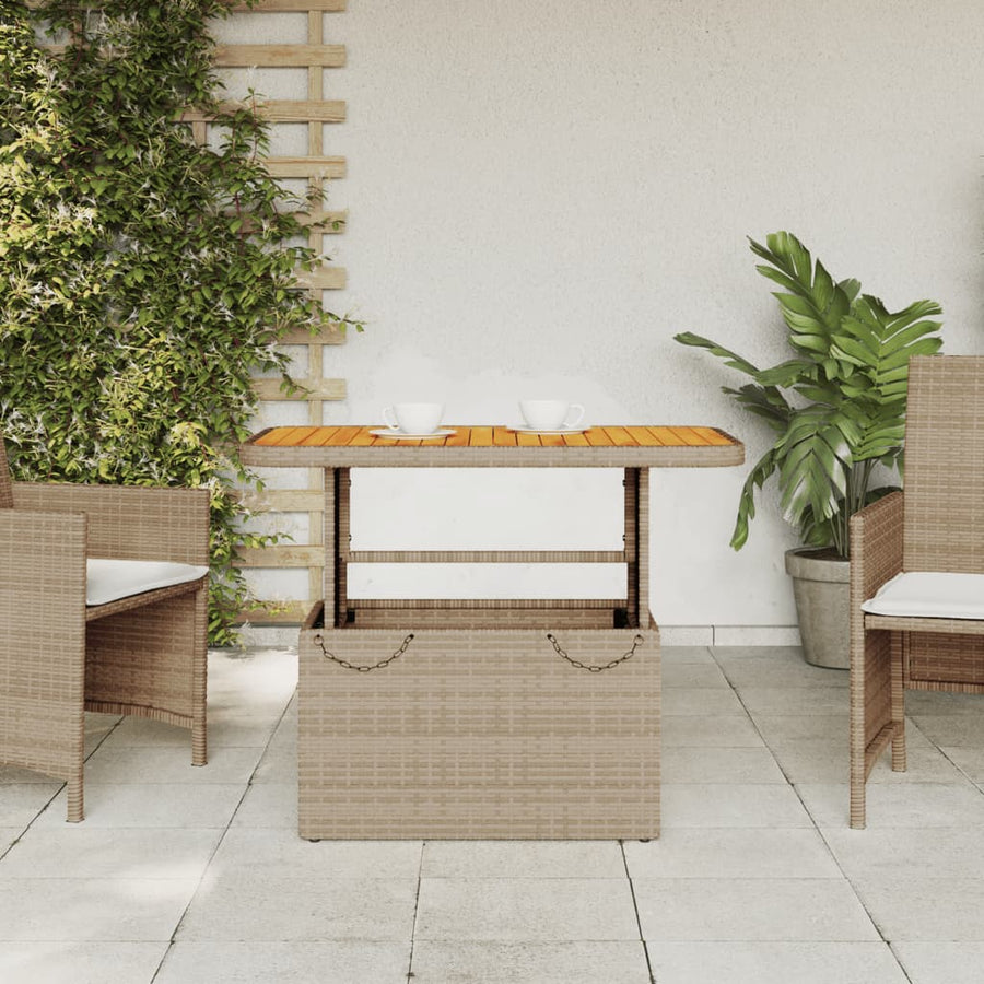Tuintafel 90X55X71 Cm Poly Rattan En Acaciahout Beige