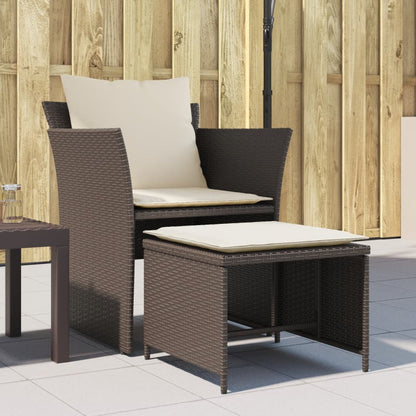 Tuinstoel met voetenbank poly rattan bruin