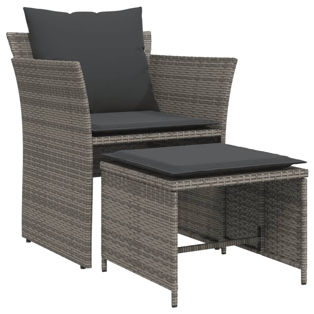 Tuinstoel met voetenbank poly rattan grijs