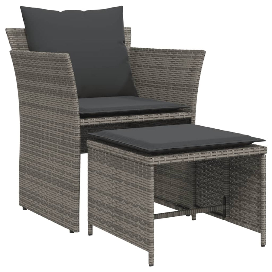 Tuinstoel met voetenbank poly rattan grijs