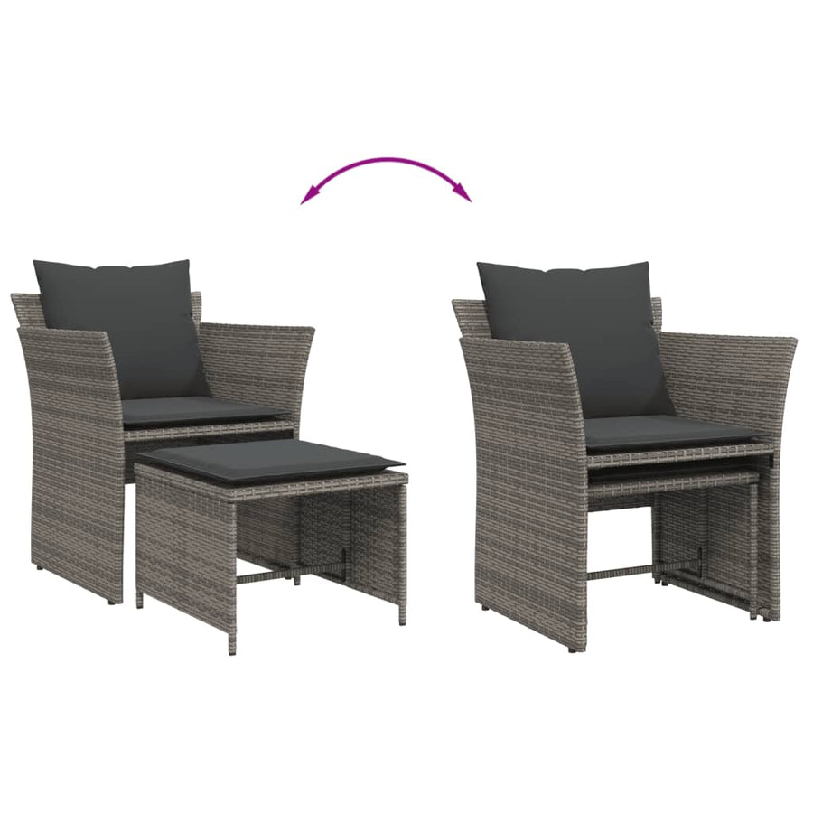 Tuinstoel met voetenbank poly rattan grijs