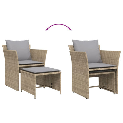 Tuinstoel met voetenbank poly rattan beige