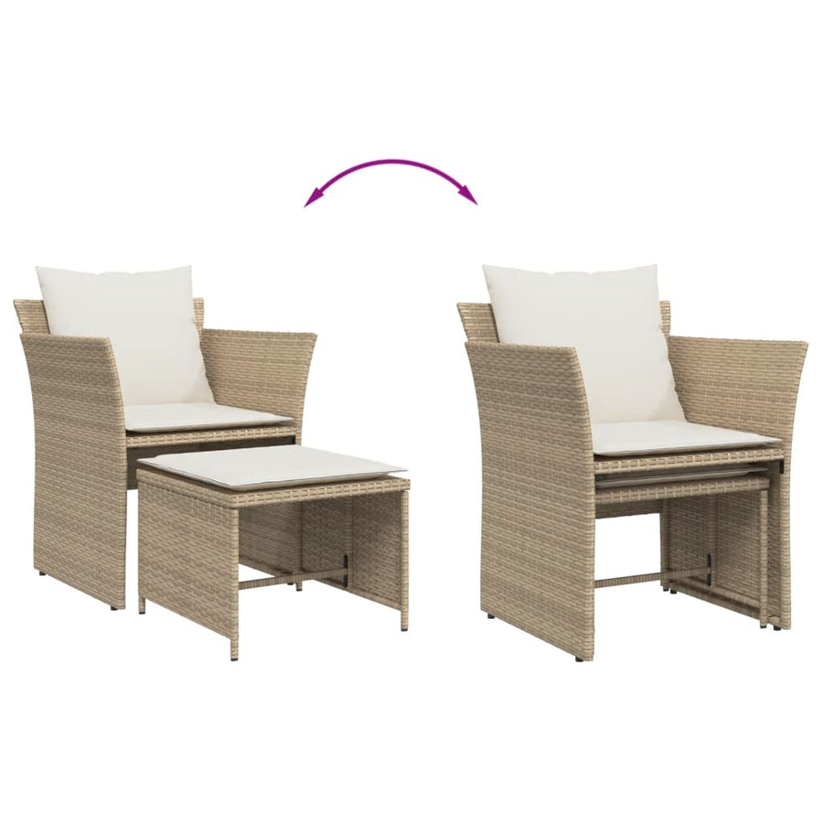 Tuinstoel met voetenbank poly rattan beige