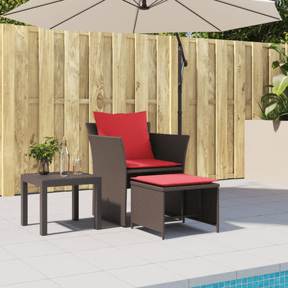 Tuinstoel met voetenbank poly rattan bruin