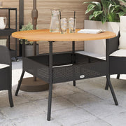 Garden table with acacia wood top Ø110x71 cm poly rattan black