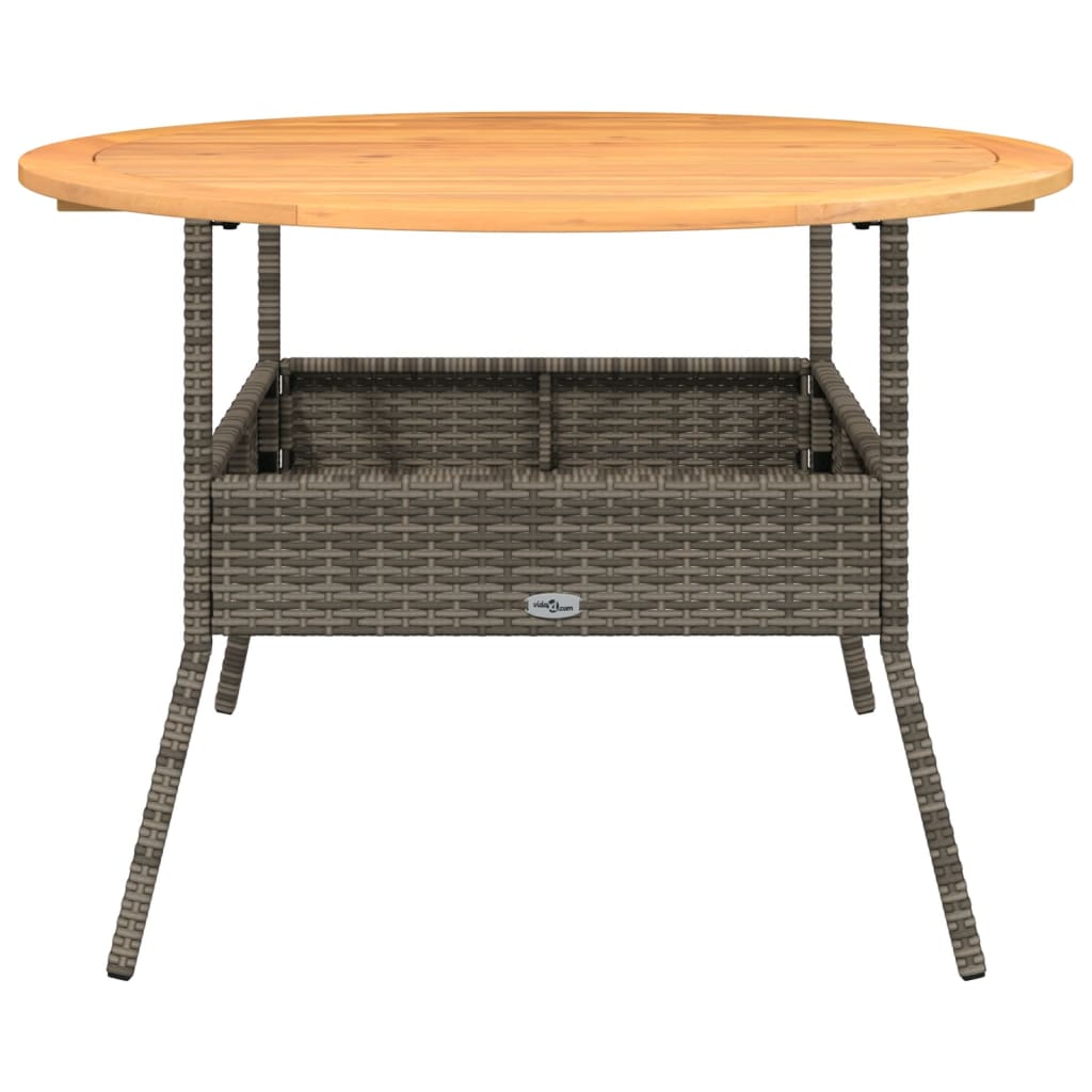 Tuintafel met acaciahouten blad Ø110x71 cm poly rattan grijs