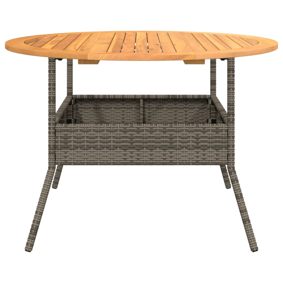Tuintafel met acaciahouten blad Ø110x71 cm poly rattan grijs