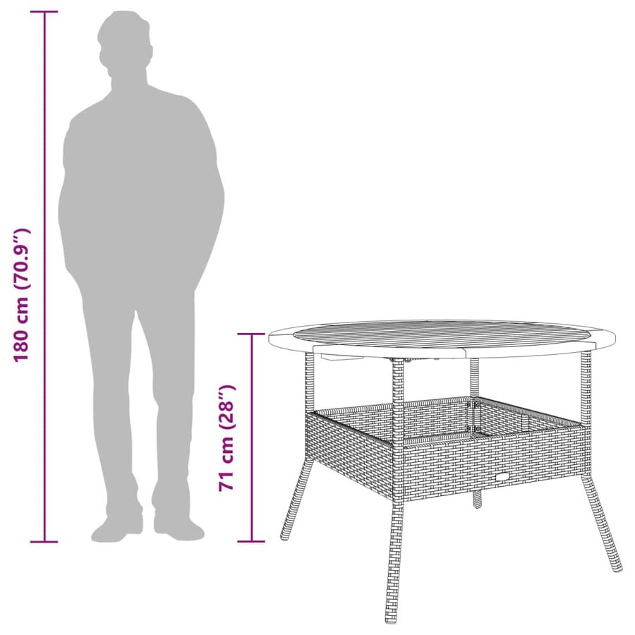 Tuintafel met acaciahouten blad Ø110x71 cm poly rattan grijs