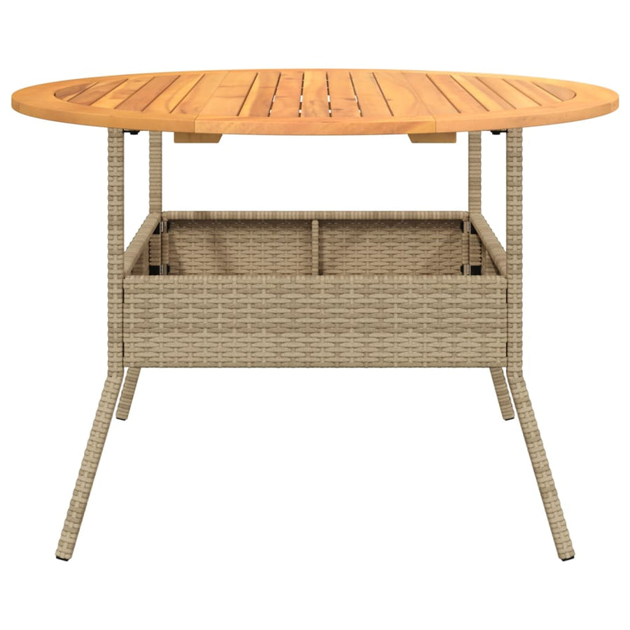 Tuintafel met acaciahouten blad Ø110x71 cm poly rattan beige