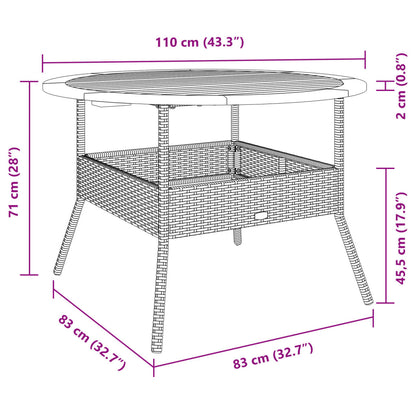 Tuintafel met acaciahouten blad Ø110x71 cm poly rattan beige