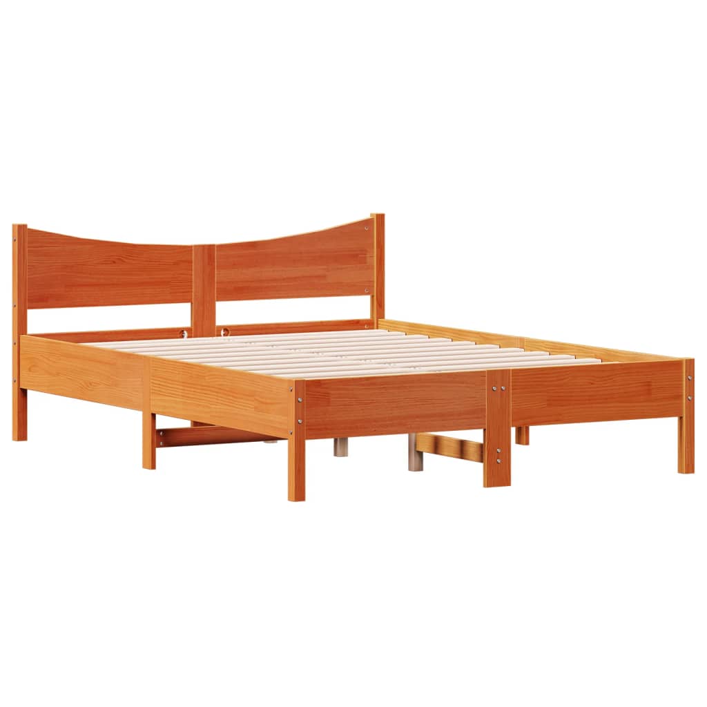 Bedframe massief grenenhout wasbruin 140x200 cm 140 x 200 cm Wasbruin