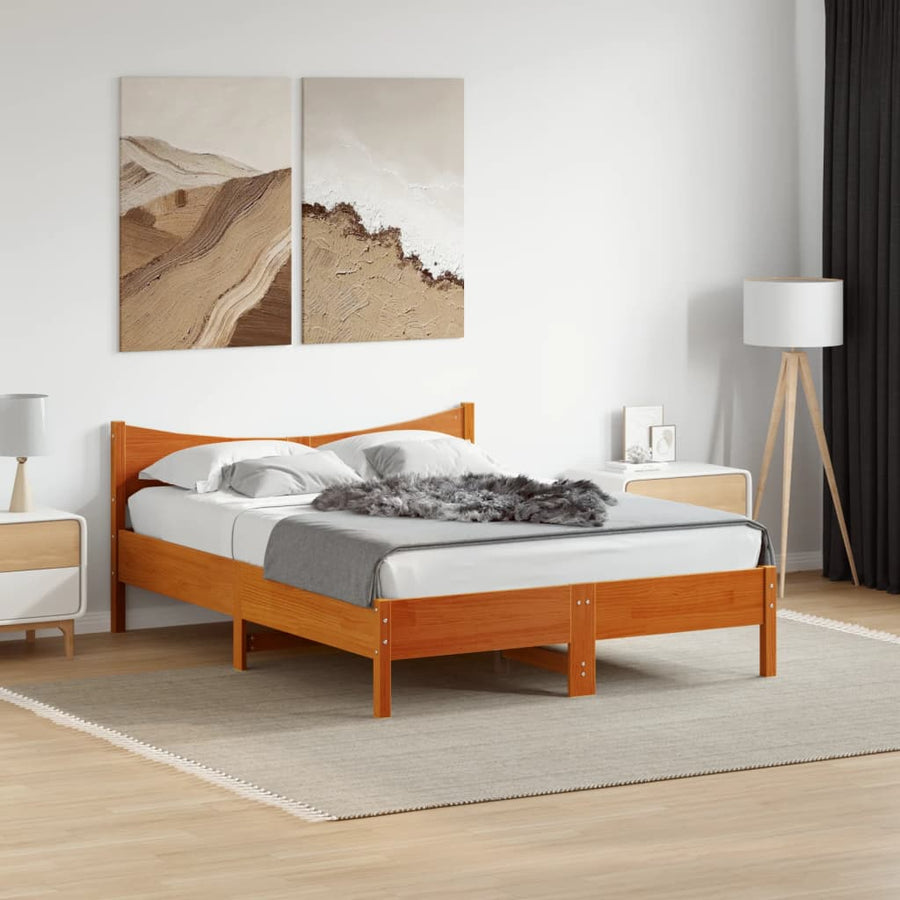 Bedframe massief grenenhout wasbruin 140x200 cm 140 x 200 cm Wasbruin