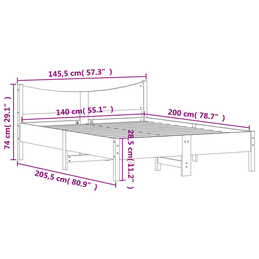 Bedframe massief grenenhout wasbruin 140x200 cm 140 x 200 cm Wasbruin