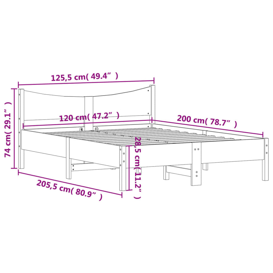 Bedframe massief grenenhout wit 120x200 cm