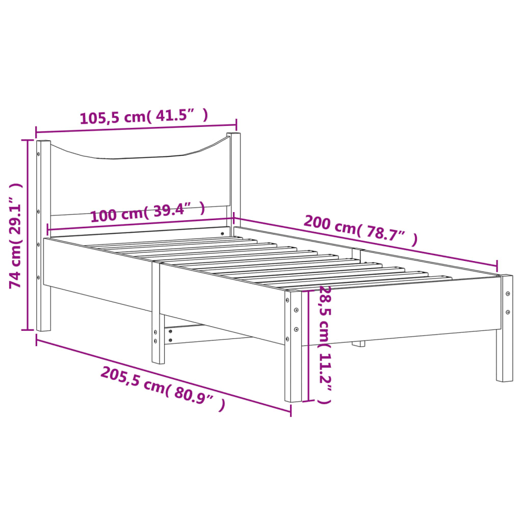 Bedframe massief grenenhout wit 100x200 cm 100 x 200 cm Wit