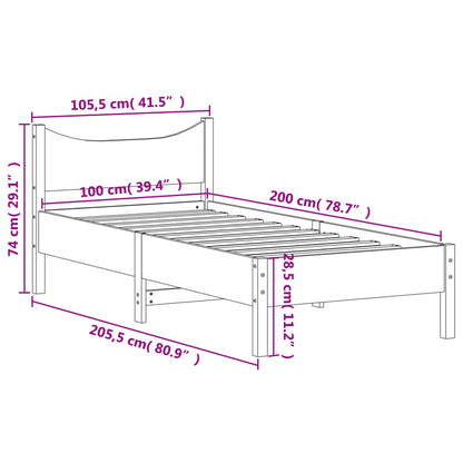 Bedframe massief grenenhout wit 100x200 cm 100 x 200 cm Wit