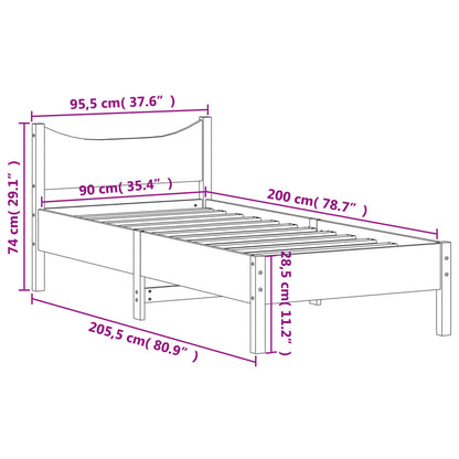 Bedframe massief grenenhout wit 90x200 cm 90 x 200 cm Wit
