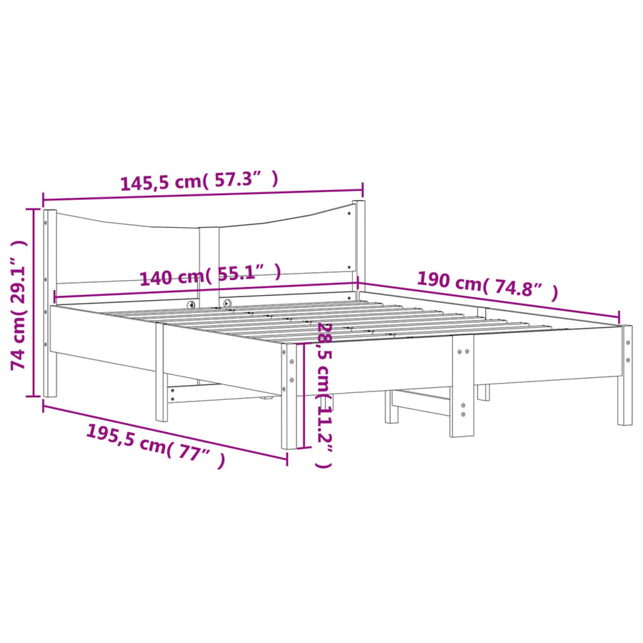 Bedframe massief grenenhout wasbruin 140x190 cm 140 x 190 cm Wasbruin
