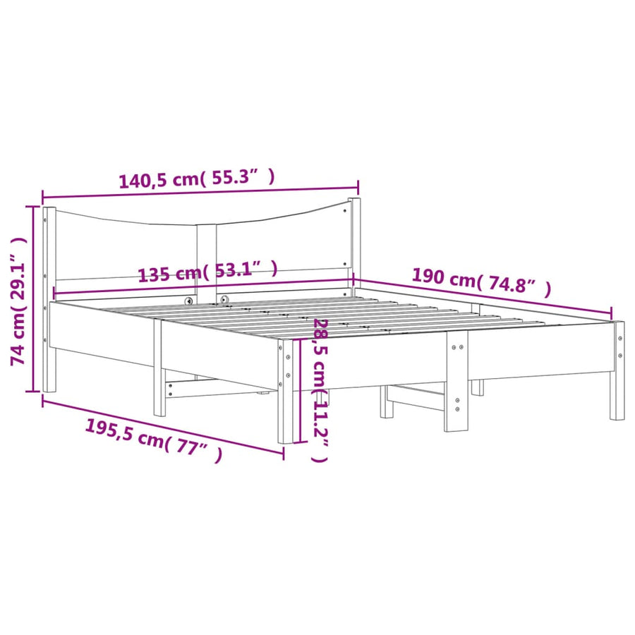Bedframe massief grenenhout wasbruin 135x190 cm 135 x 190 cm Wasbruin