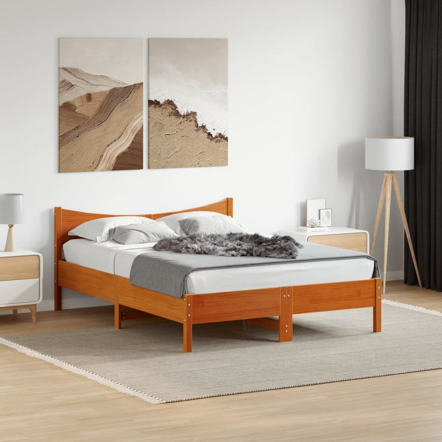 Bedframe massief grenenhout wasbruin 120x190 cm