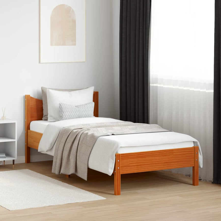 Bedframe massief grenenhout wasbruin 90x190 cm 90 x 190 cm Wasbruin