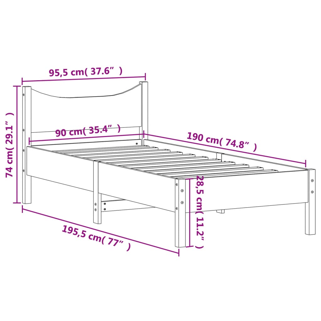 Bedframe massief grenenhout wasbruin 90x190 cm 90 x 190 cm Wasbruin