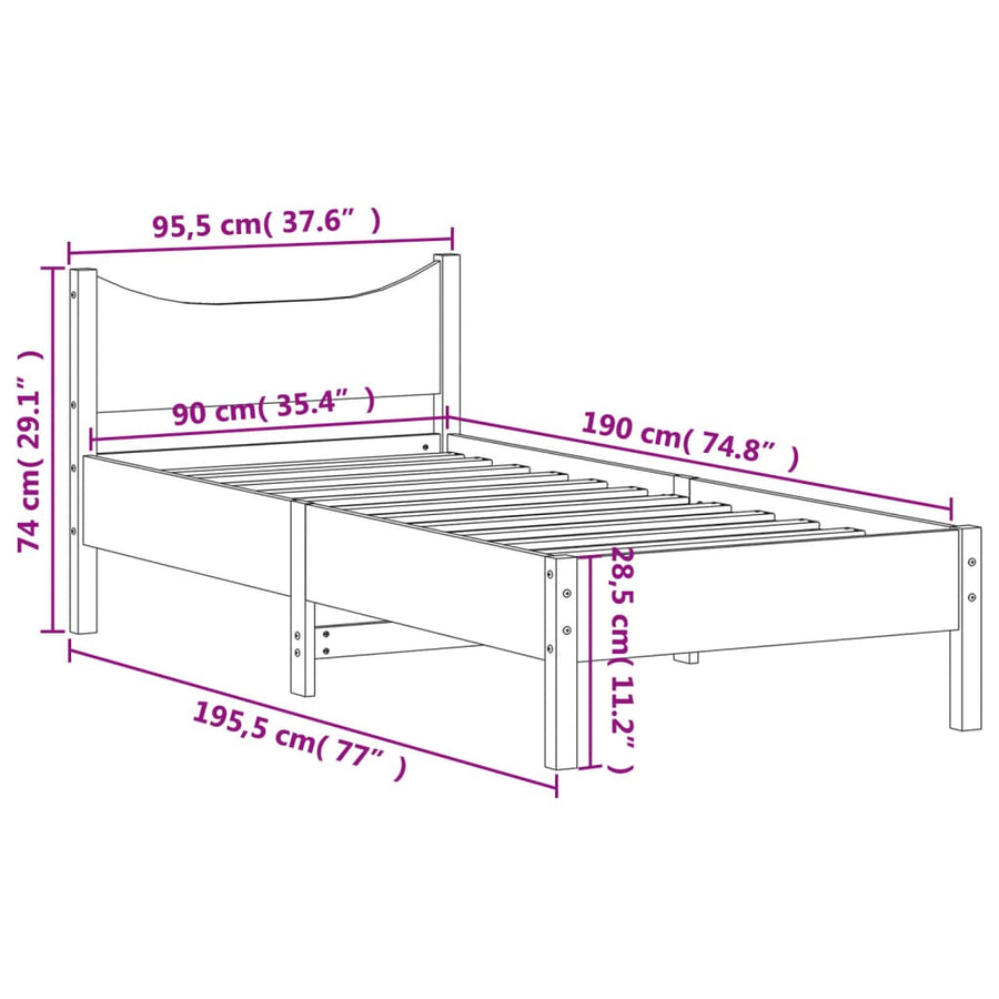 Bedframe massief grenenhout wasbruin 90x190 cm 90 x 190 cm Wasbruin