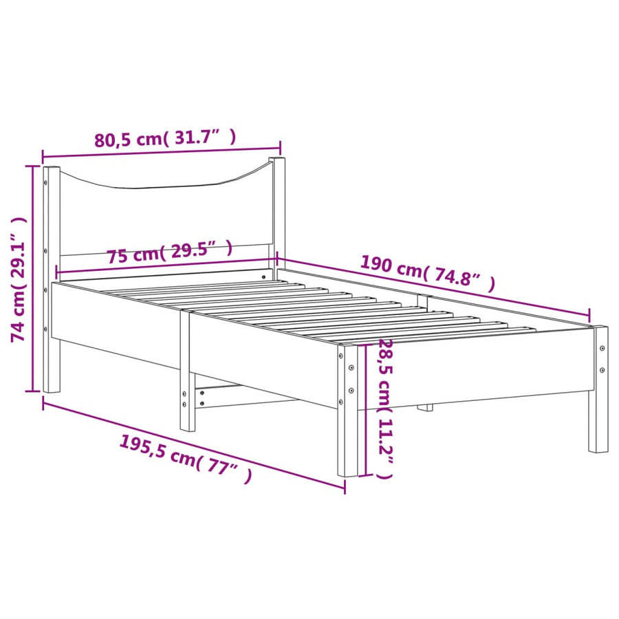 Bedframe massief grenenhout wit 75x190 cm 75 x 190 cm Wit