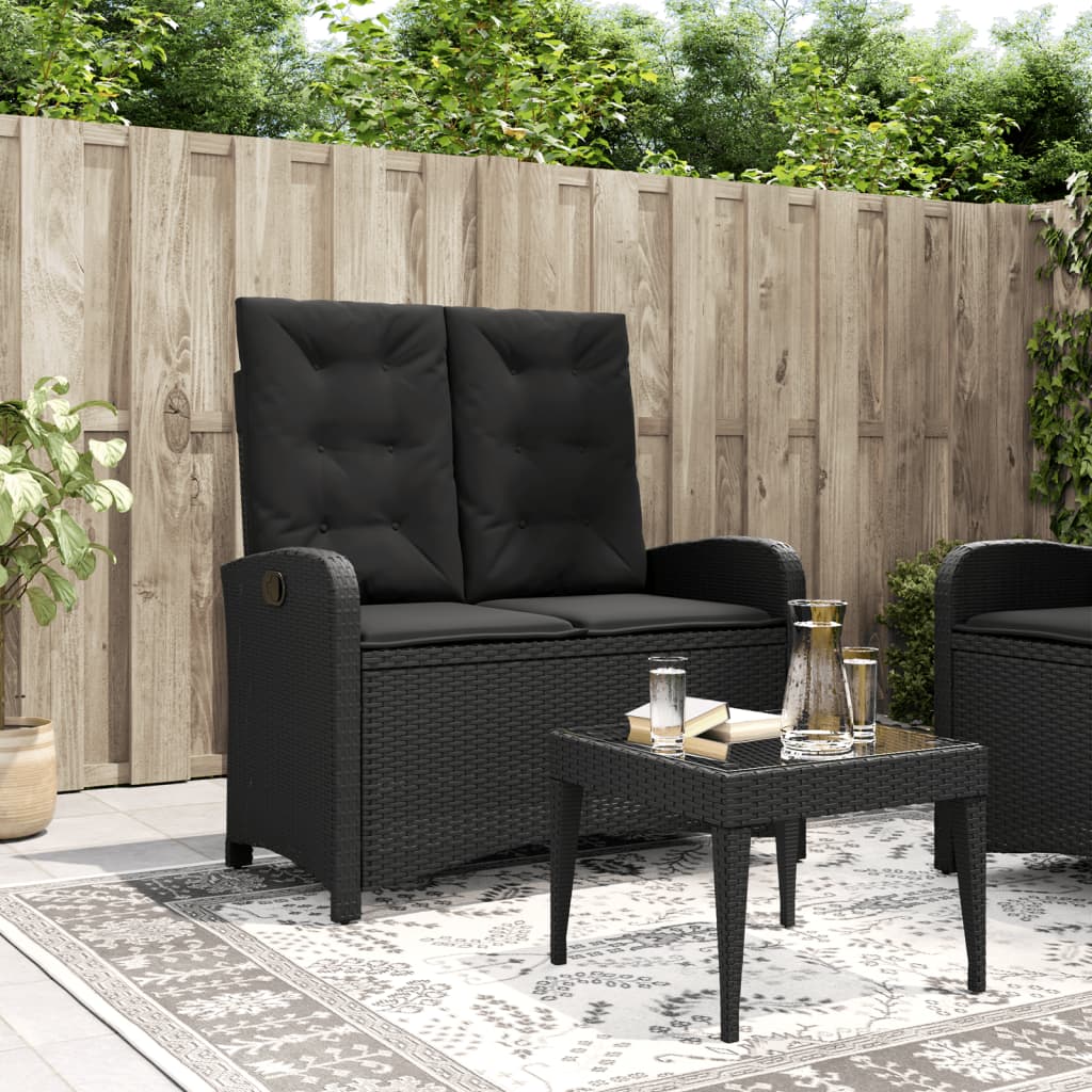 Tuinbankje Verstelbaar Met Kussens Poly Rattan Zwart