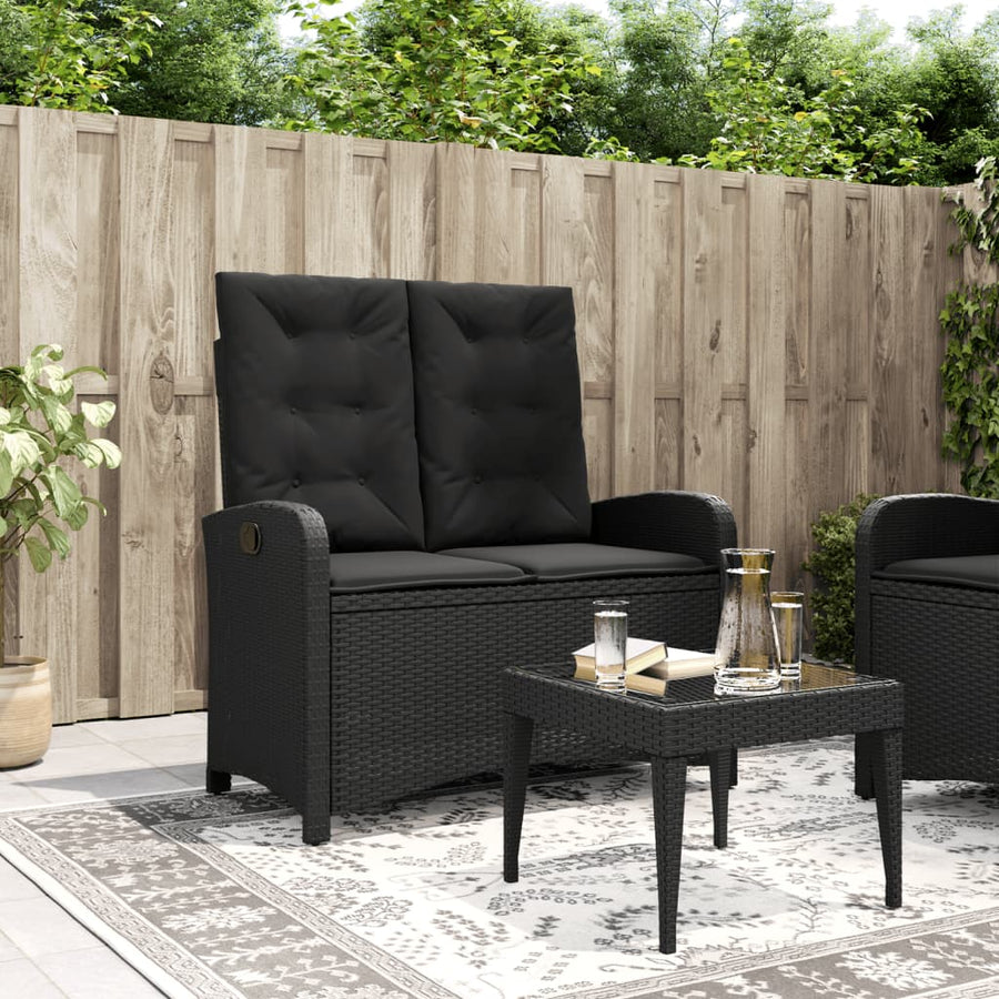Tuinbankje Verstelbaar Met Kussens Poly Rattan Zwart