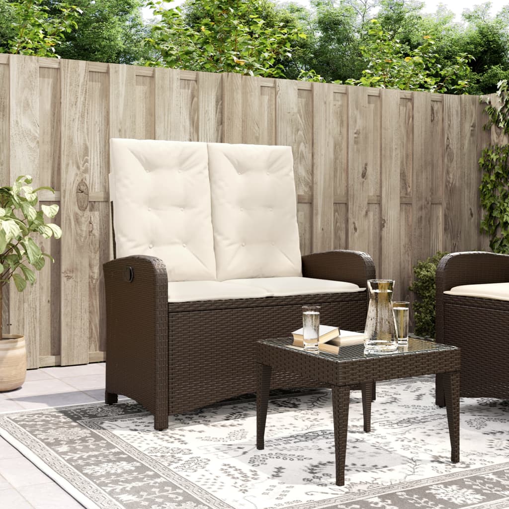 Tuinbankje Verstelbaar Met Kussens Poly Rattan Bruin