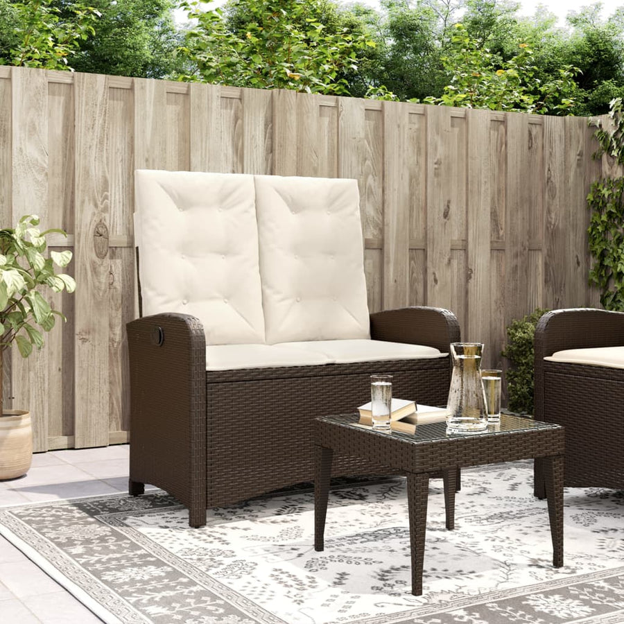 Tuinbankje Verstelbaar Met Kussens Poly Rattan Bruin