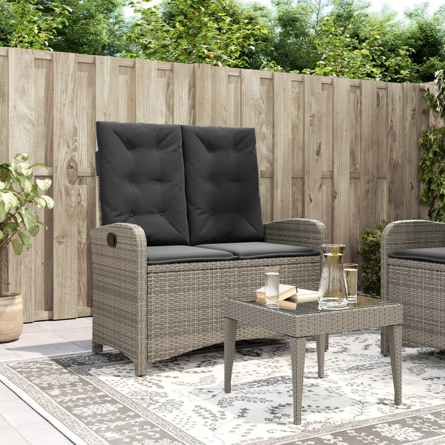 Tuinbankje Verstelbaar Met Kussens Poly Rattan Grijs