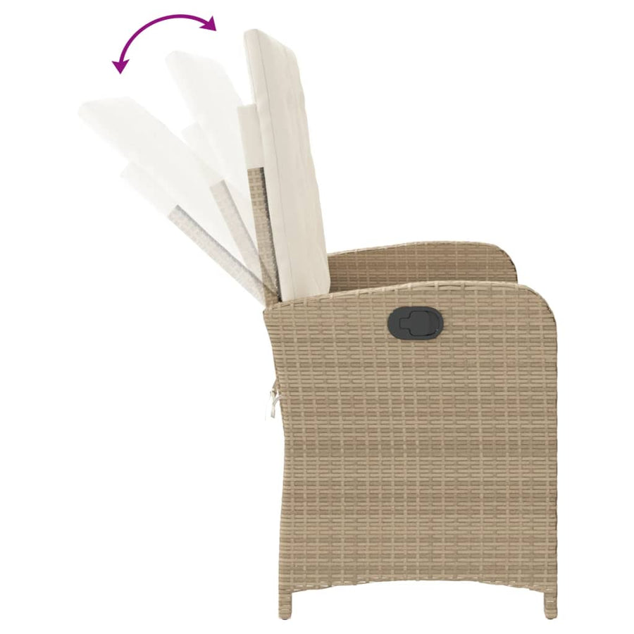 Tuinbankje Verstelbaar Met Kussens Poly Rattan Beige
