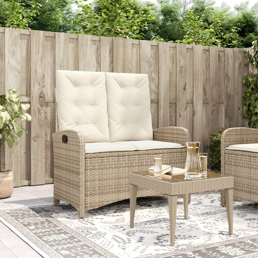 Tuinbankje Verstelbaar Met Kussens Poly Rattan Beige