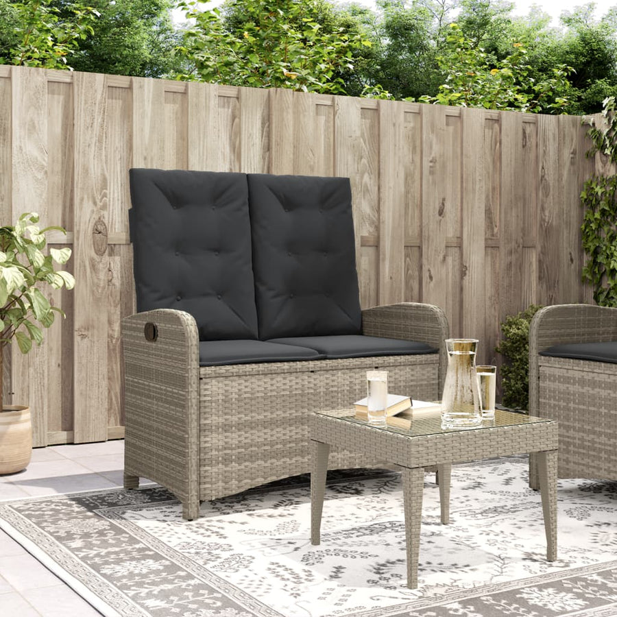 Tuinbankje Verstelbaar Met Kussens Poly Rattan Lichtgrijs