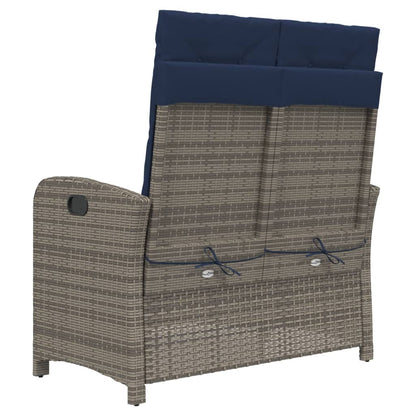 Tuinbankje verstelbaar met kussens poly rattan grijs
