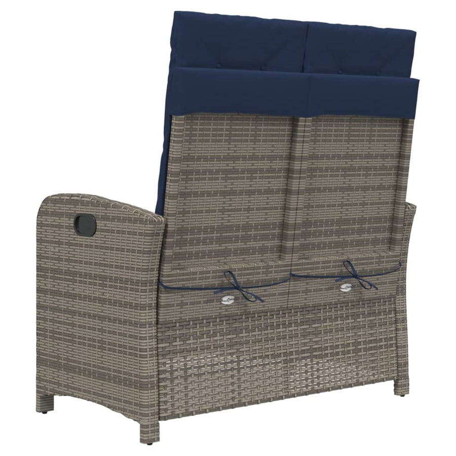 Tuinbankje verstelbaar met kussens poly rattan grijs