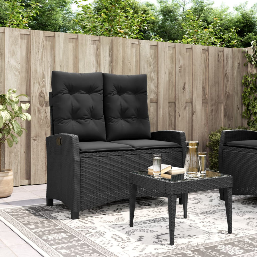 Tuinbankje Verstelbaar Met Kussens Poly Rattan Zwart