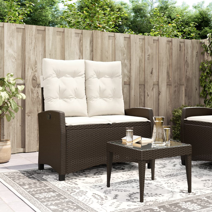 Tuinbankje Verstelbaar Met Kussens Poly Rattan Bruin