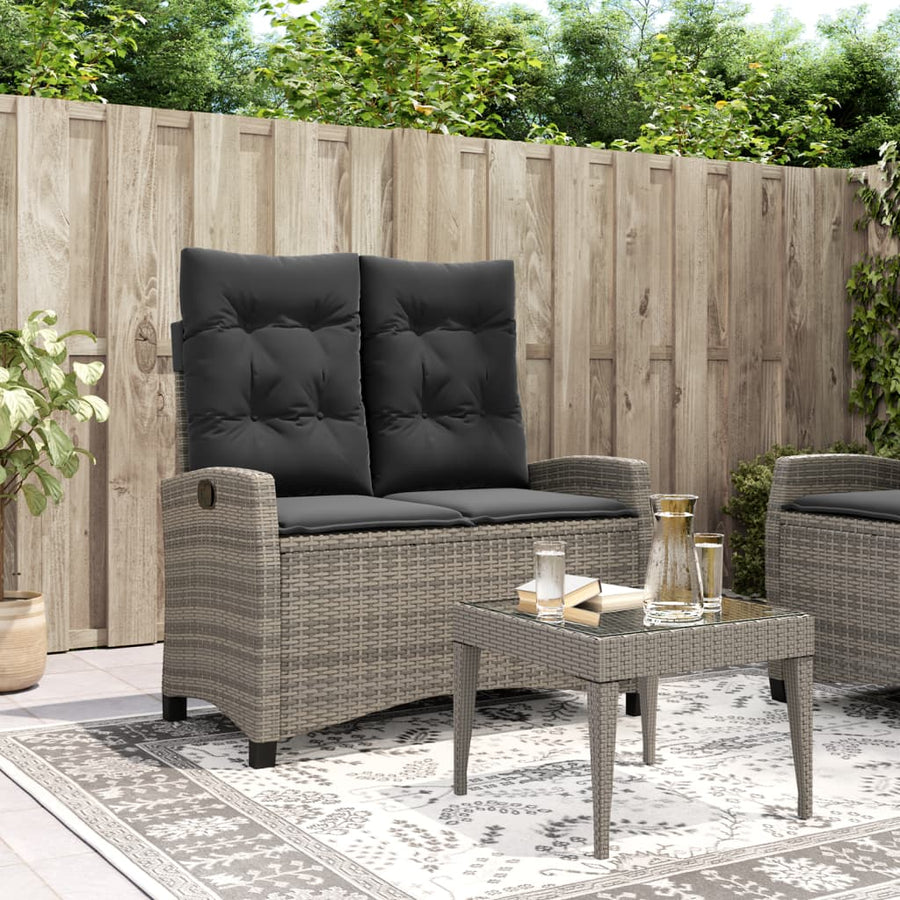 Tuinbankje Verstelbaar Met Kussens Poly Rattan Grijs