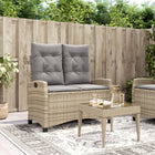 Adjustable garden bench with cushions poly rattan beige